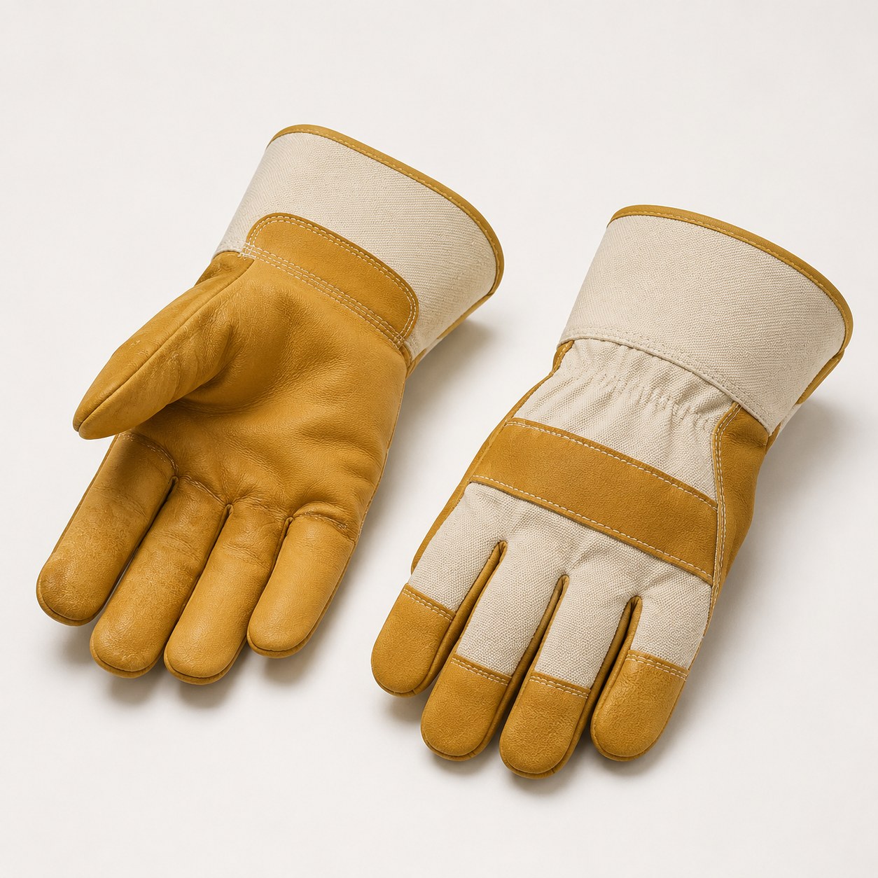 Custom logo work glove assortment on a warm white studio background